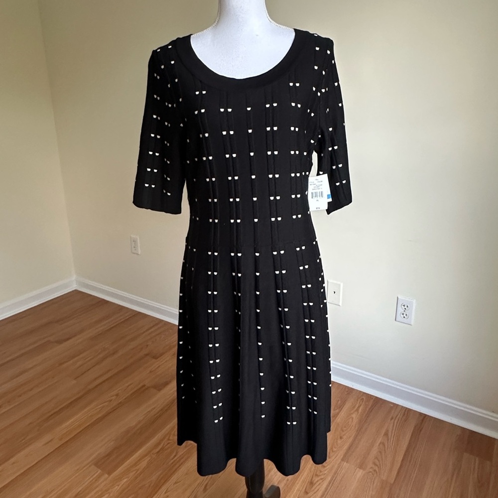 Danny & Nicole || Woman’s Sweater Dress  Black Knit 3/4 Sleeve Round Neck Sz xl~